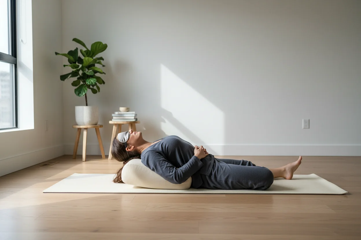 Femme pratiquant le yoga sur un tapis